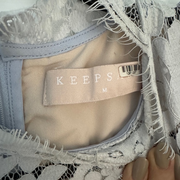 Pale Blue Lace Cold Shoulder Sheath - Picture 6 of 7